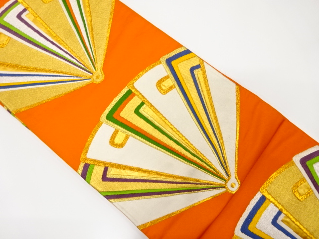 アンティーク　檜扇模様織り出し袋帯(着用可)